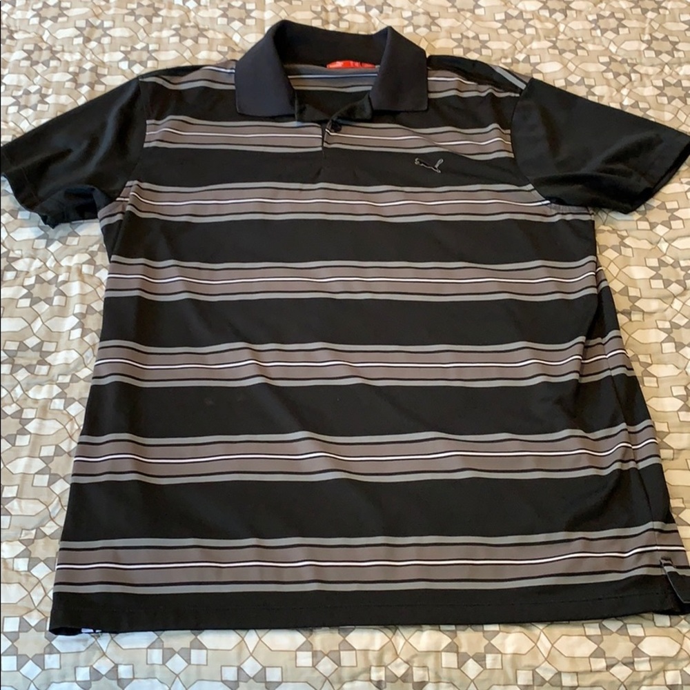 Puma men’s medium Dri fit polo - Black Gray Stripe